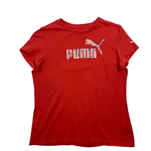 puma logo short sleeve red t-shirt woman size large - Picture 1 of 15